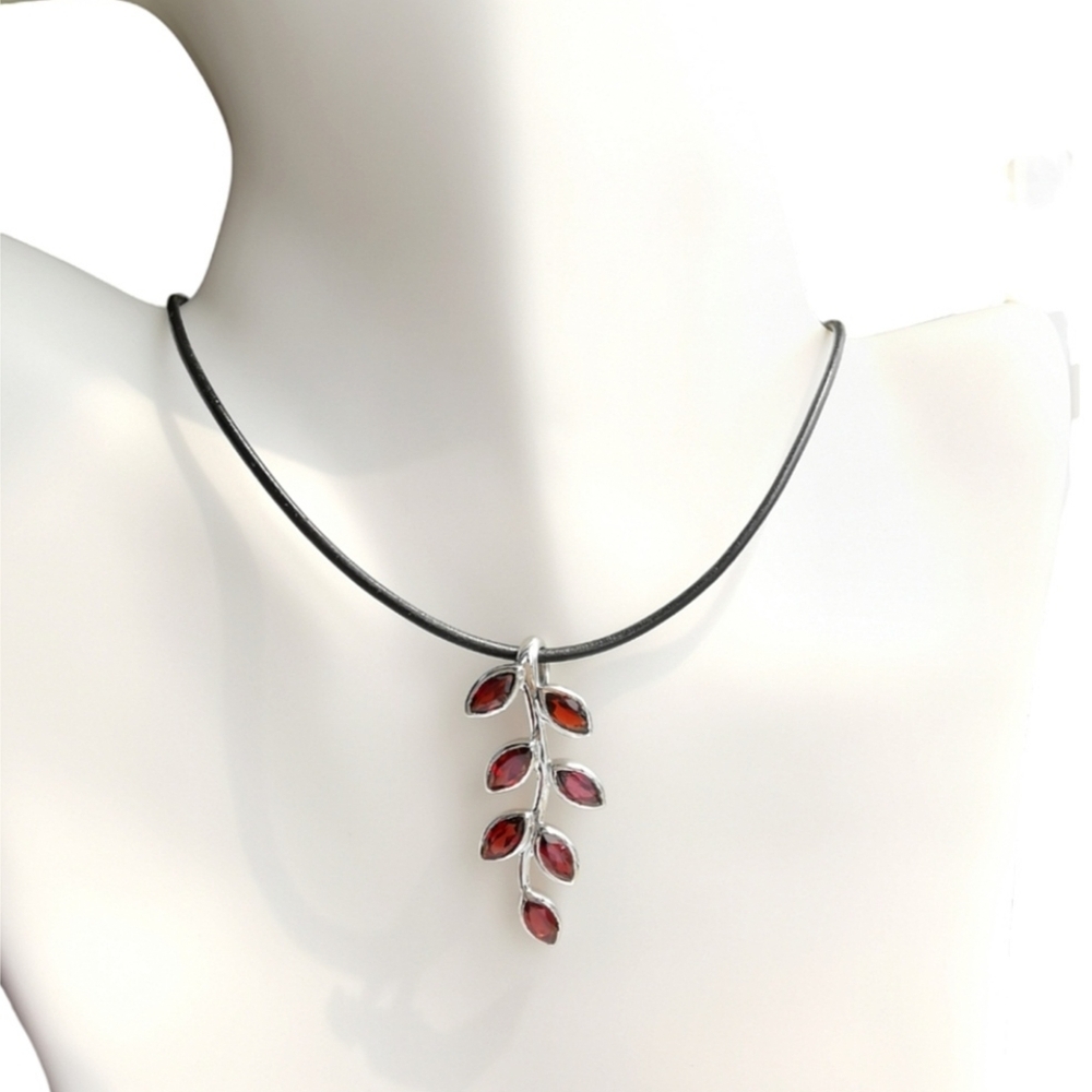 Sterling Silver Garnet Branch Pendant Necklace New